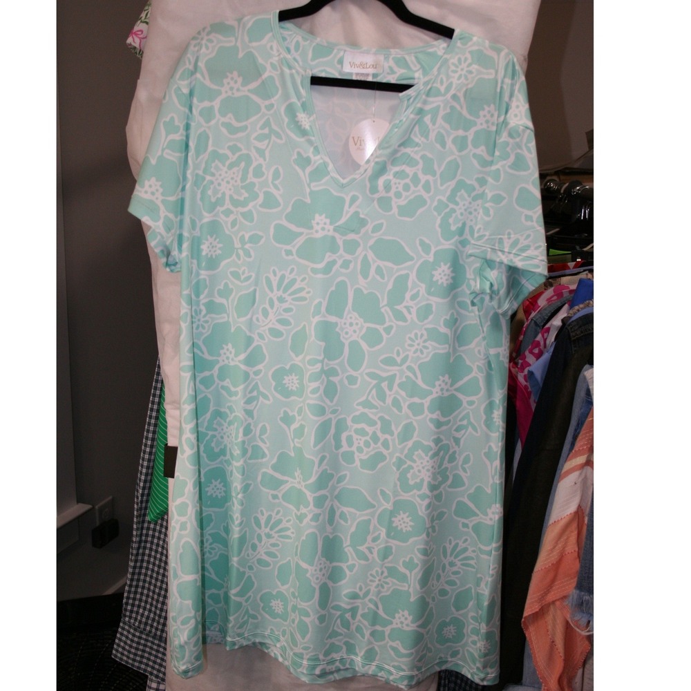 Viv & Lou Mint Green Floral Dress V-Neck L/XL MA2022VL-BRZLXL